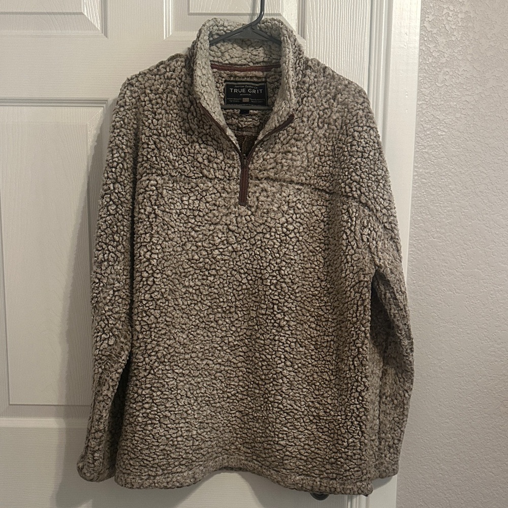 True Grit Men's Tan Zip Up Sherpa Sweater